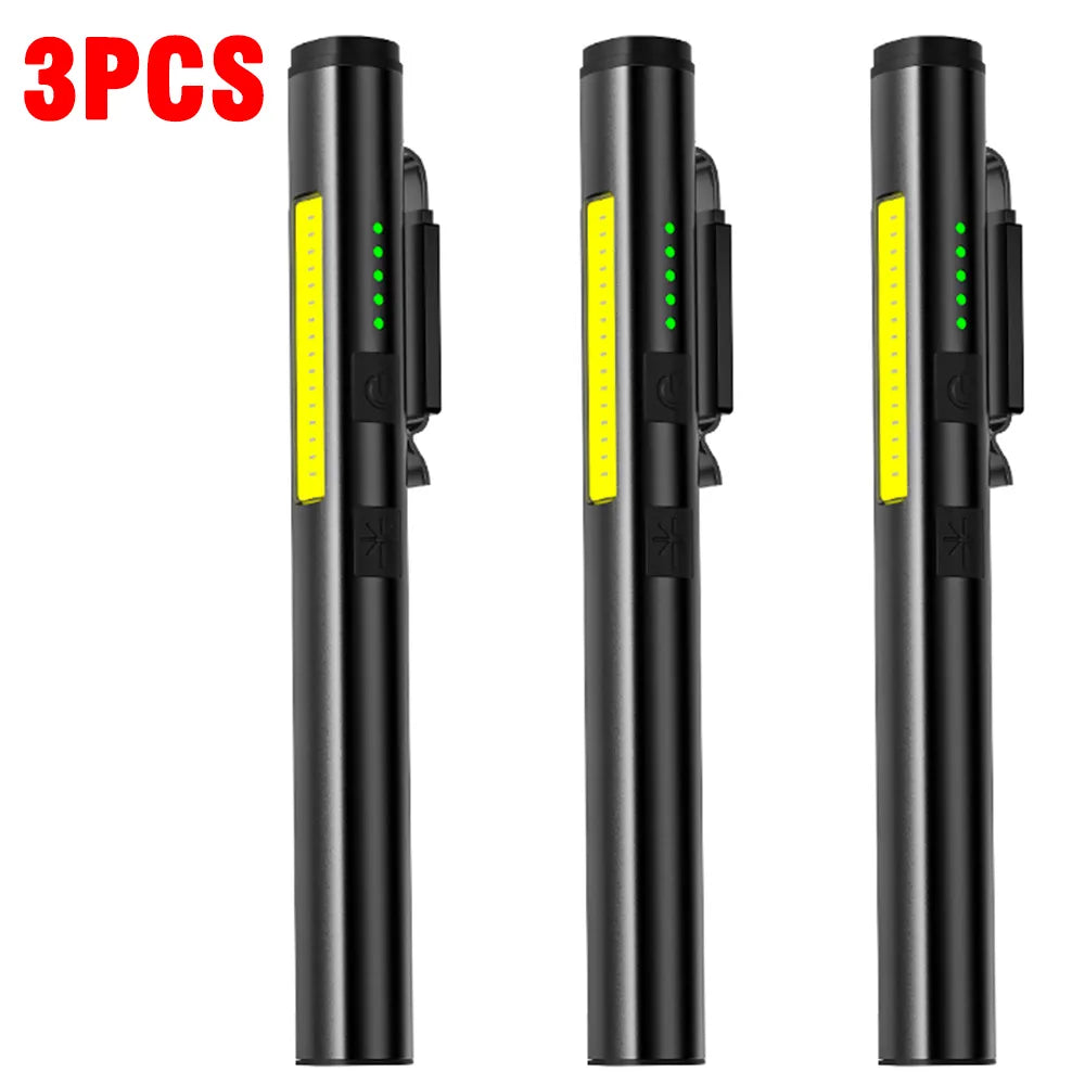 USB Rechargeable UV Flashlight 4 In 1(UV/LED/COB)Multifunctional Mini LED 4 Light Sources Pen Clip Flashlight with Indicator-WAYBIKER