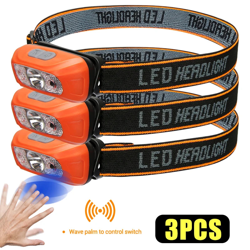 Mini LED Sensor Headlamp Body Motion Headlight Built-in Battery USB Rechargeable Outdoor Waterproof Camping Torch Lights-WAYBIKER