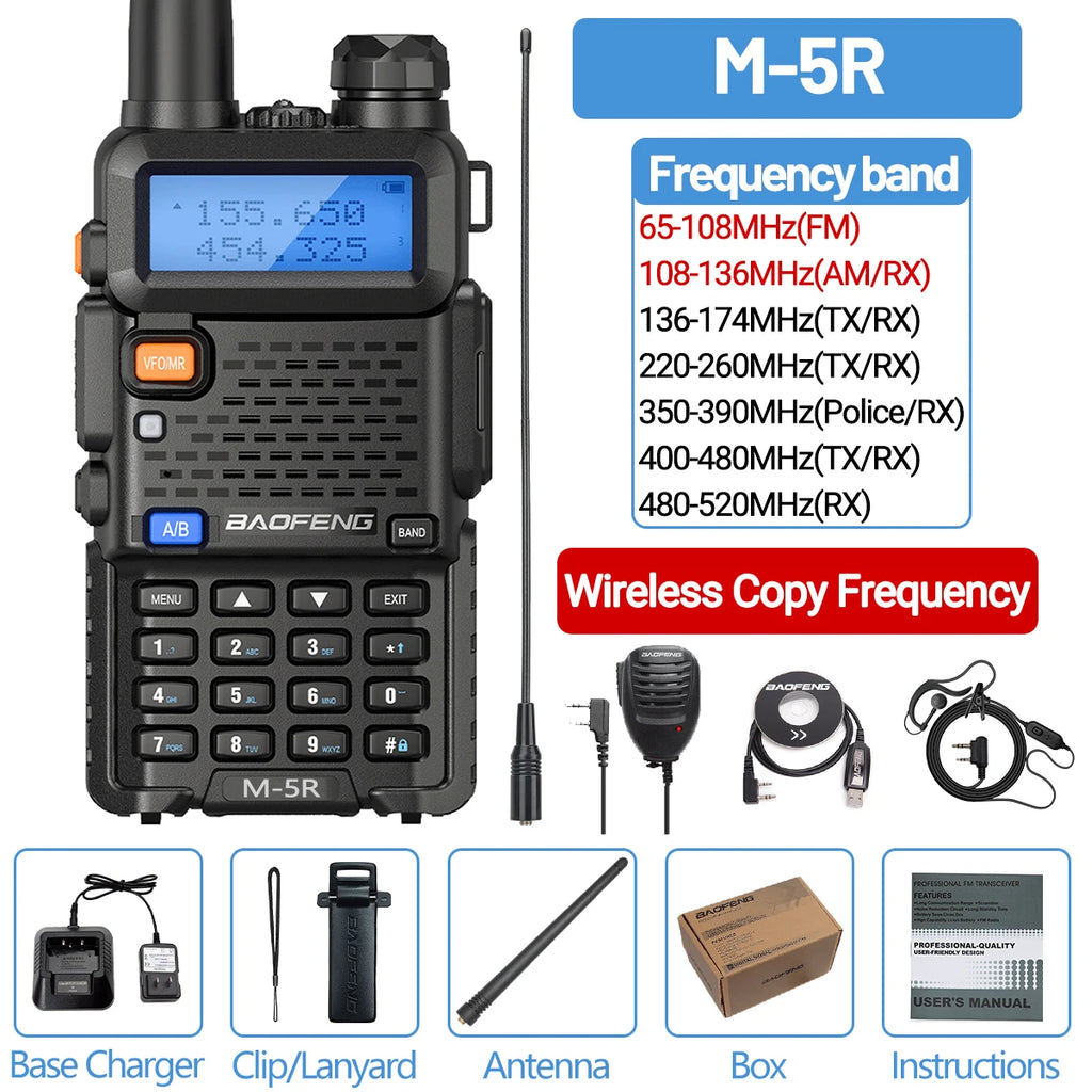 Baofeng M-5R Air Band Walkie Talkie Wireless Copy Frequency Long Range commutator Amateur Ham UV-5R K5 Receiver Two Way Radio-WAYBIKER