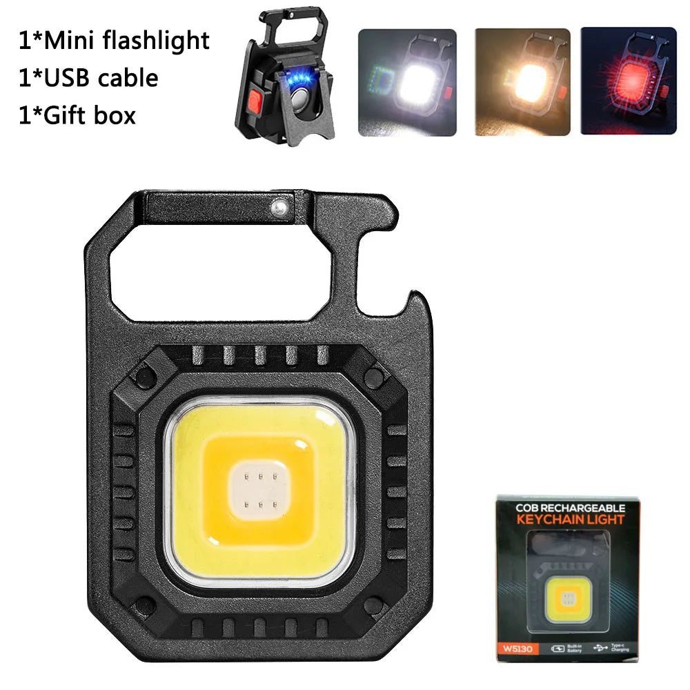Mini LED Flashlight Keychain Light Multifunctional Portable COB Camping Flashlights USB Charging Work Lights Working for 5 Hours-WAYBIKER