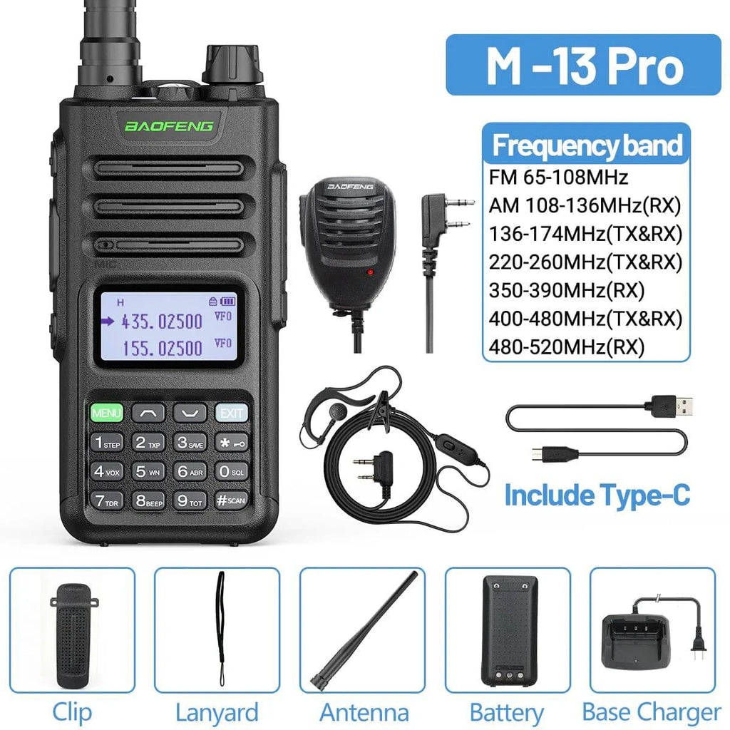 BaoFeng M-13 Pro Air Band Walkie Talkie 10w Wireless Copy Frequency 999CH Type-C Long Range UV 5R 13 Pro K5 Ham Two Way Radio-WAYBIKER