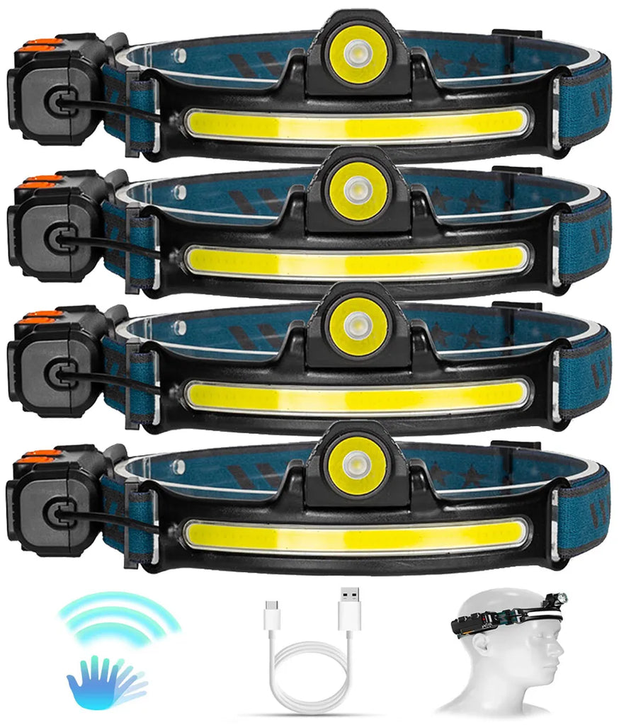 USB Rechargeable Induction Headlamp XPG+COB LED Head Lamp with Built-in Battery Flashlight Multi-function 6 Modes Head Torch-WAYBIKER