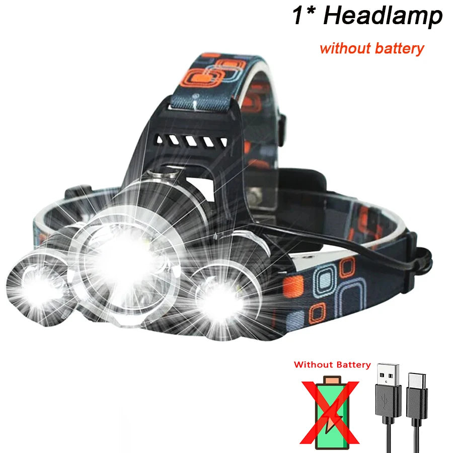 1-5PCS LED Headlamp 4-Mode Waterproof Headlight USB Rechargeable 18650 Head Torch for Camping Hunting-WAYBIKER