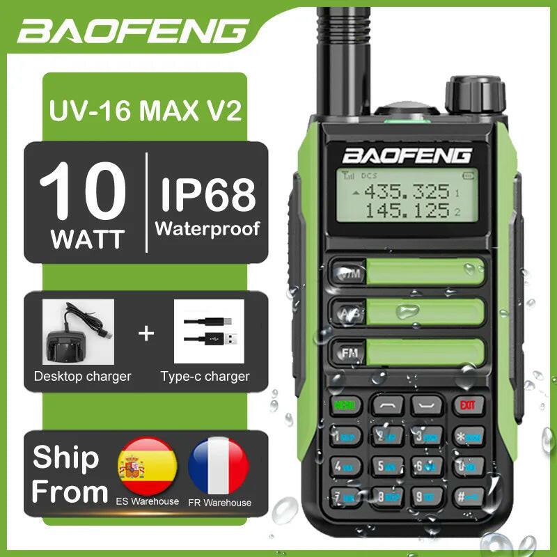 BaoFeng Walkie Talkie 10W Professional UV16 MAX High Power Waterproof VHF UHF Dual Band Two Way Radio UV-16 Type-C USB Charger-WAYBIKER