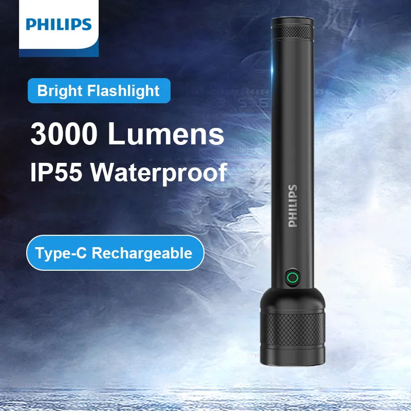 Philips 3000 Lumen Flashlight  IP55 Waterproof High Power Rechargeable LED Flashlight Camping Light for Self Defense Outdoors-WAYBIKER