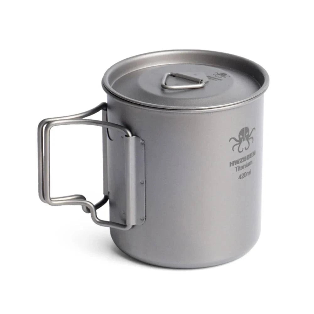 420ml Titanium Cup with Foldable Handles Lightweight Water Cup Tableware for Outdoor Hiking Equipment Picnic Camping Supplies-WAYBIKER