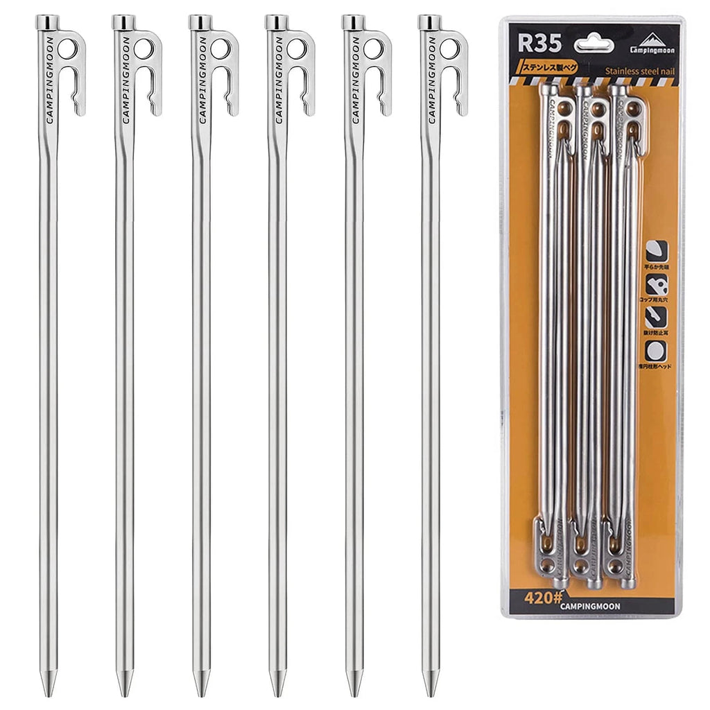 Heavy Duty Steel Tent Stakes Pegs with Hook and Hole Design for Outdoor Backpacking Camping Tent Canopy-WAYBIKER