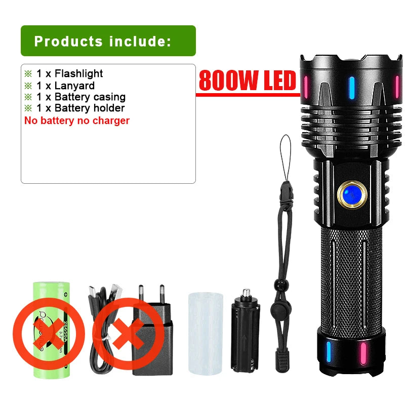 New Ultra Powerful Flashlight 800W LED Rechargeable High Power LED Flashlights 3500M Long Range Torch Outdoor Tactical Lantern-WAYBIKER