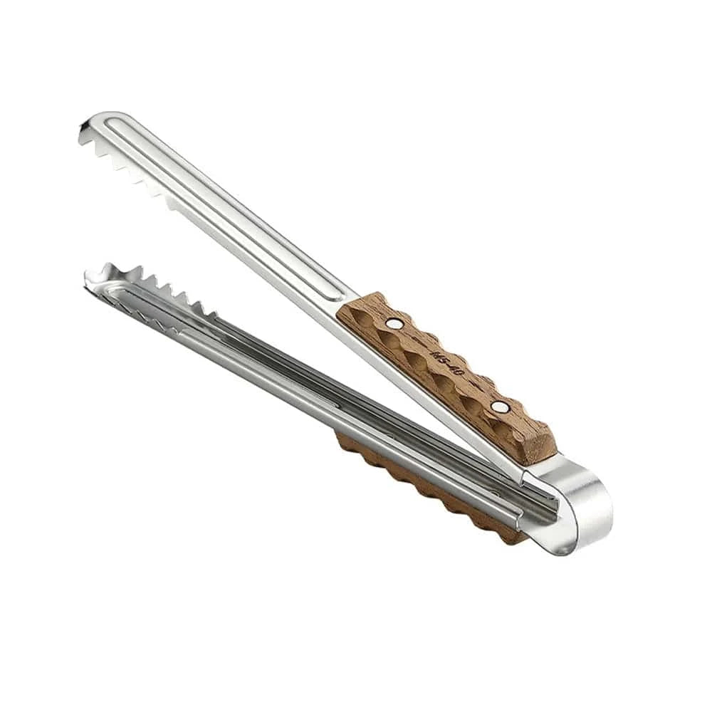 Outdoor Cooking Clip Stainless Steel Foods Tongs Barbecue Wood Handle Steak Clamp Travelling Picnic Camping Cookware Supplies-WAYBIKER
