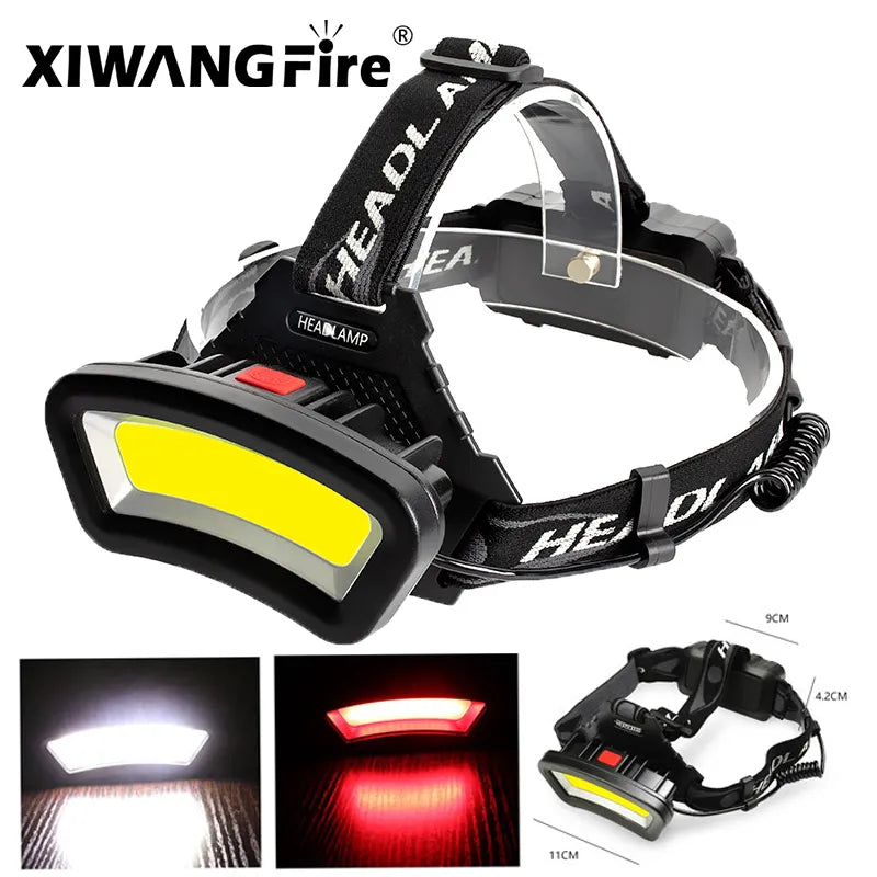 COB LED Wide Headlamp Wide Range Lighting USB Rechargeable LED Wide Angle Headlight with Battery Level Display 2*18650 Batteries-WAYBIKER