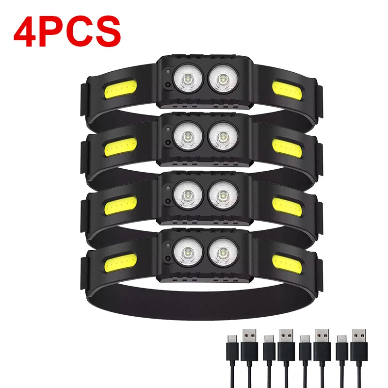 USB Rechargeable LED Sensor Headlamp XPE+COB Headlight Led Head Torch Camping Search Light Head Flashlight for Fishing Lantern-WAYBIKER