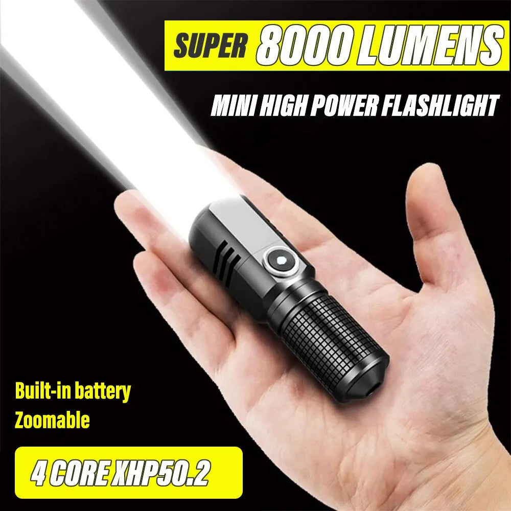 Super Bright MINI XHP50 LED Flashlight USB Torch Rechargeable Zoom Fishing Lantern Powerful 3 Lighting Mode Camping Lamp-WAYBIKER