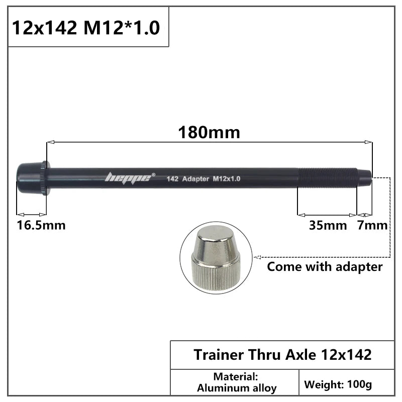 HEPPE Bike Trainer Thru Axle MTB Bike Trainer Shaft Skewer 12x142 12x148 Trainer Axle Quick Release M12xP1.0/1.5/1.75