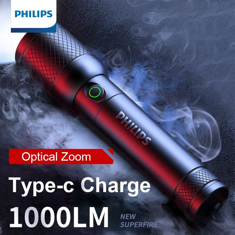 Philips Optical Zoom Flashlight Portable Flashlight With 4 Lighting Modes USB C Rechargeable For Self Defense Camping-WAYBIKER
