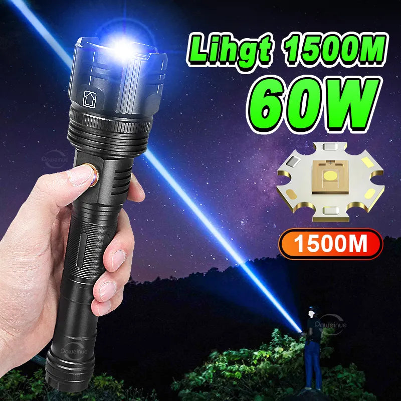 Light 1500m High Power Led Flashlights  Rechargeable Flashlight With Usb Charging Ultra Powerful Torch Work Tactical Light-WAYBIKER