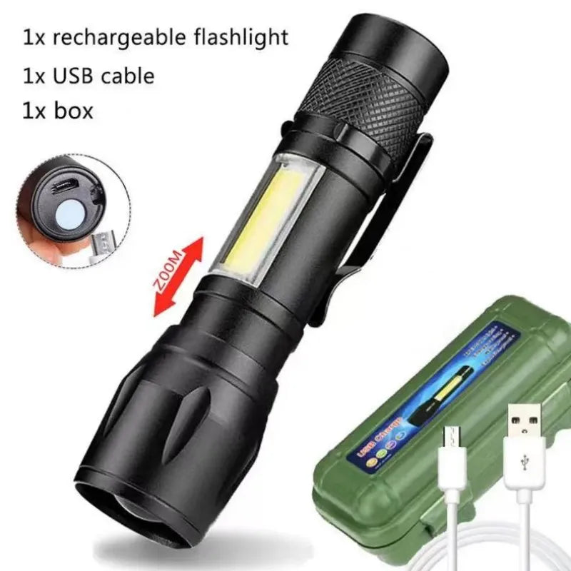 Mini Torch LED  Rechargeable Flashlight Portable USB Charging Flashlight High Power Bank Camping Waterproof Long Range Lantern-WAYBIKER