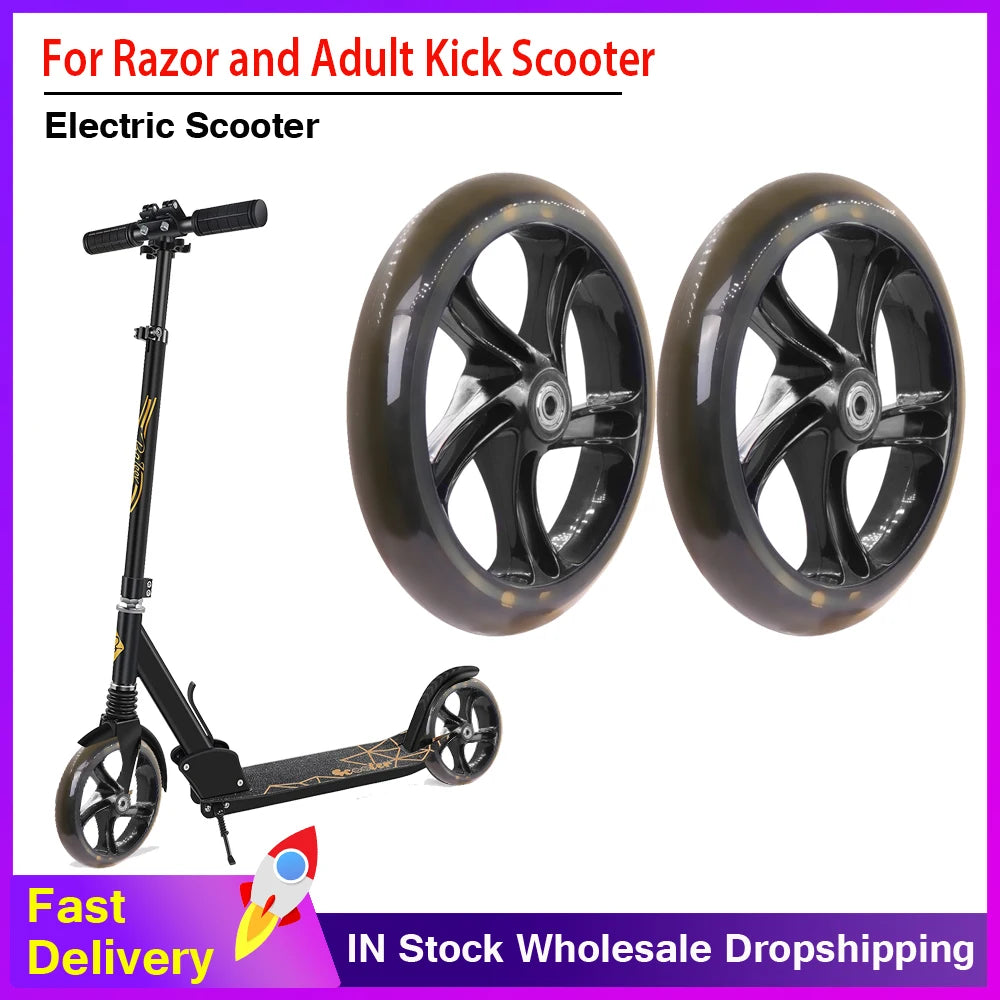 2pc Solid Wheels 200mm Adult Scooter for Razor and Adult Kick Scooters with ABEC 7 Bearings Wheels Replacement Scooter Wheel