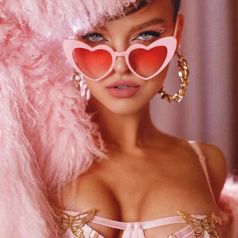 Cycling Pink Heart Shaped Sunglasses Women Cat Eye Female Sun Glasses Luxury Brand Retro Love Eyewear Men Oversized Shade UV400-WAYBIKER