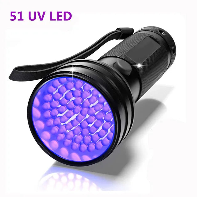 UV 100LED Edc Light Purple Light Blacklights 395nm UltraViolet Portable Handheld Flashlight LED Torch Detector for Pet Urine-WAYBIKER