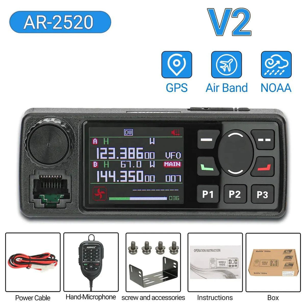 AR-2520 25W Air Band Mini Mobie Radio GPS 108-520MHz Full Band 999CH AM NOAA Long Range Car Radio Walkie Talkie Station with Mic-WAYBIKER