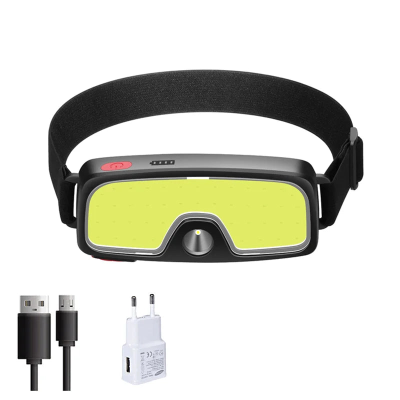 New Upgrade Portable LED Head Lamp Built-in 1200mah Battery COB Headlight USB-C Rechargeable Waterproof Torch Camping Flashlight-WAYBIKER