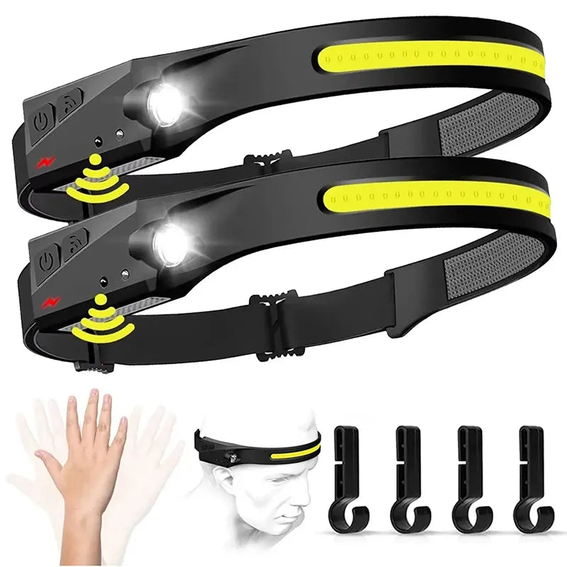 USB Rechargeable LED COB Sensor Headlamp Built-in Battery Head Flashlight Outdoor Camping Fishing Search Led Head Lantern-WAYBIKER