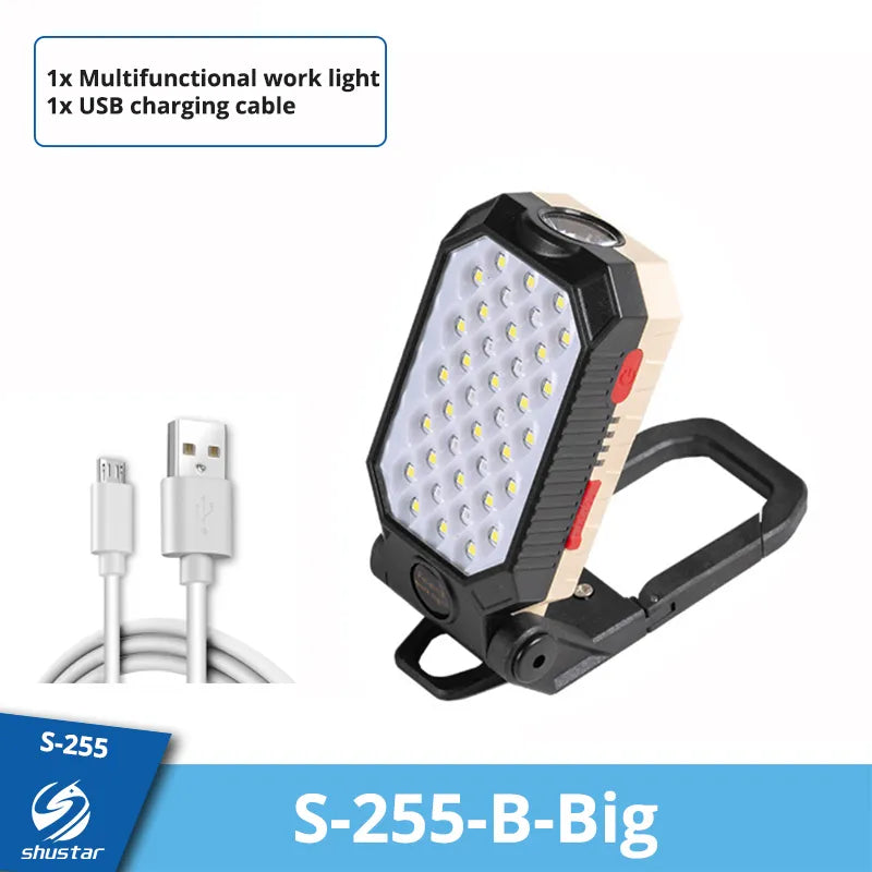 Powerful COB Work Light Rechargeable LED Flashlight Adjustable Waterproof Camping Lantern Magnet Design with Power Display-WAYBIKER