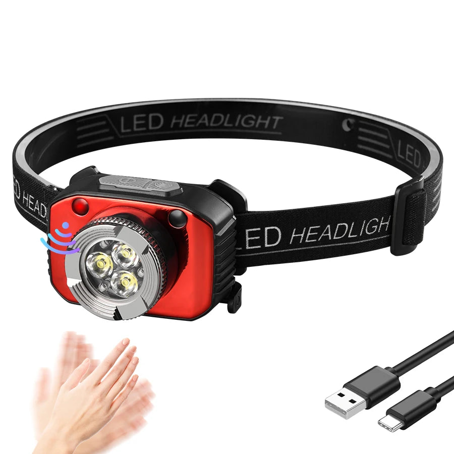 Powerful Mini LED Sensor Headlamp Rechargeable Head Flashlight Built in Battery Headlight Led Head Torch Camping Fishing Lantern-WAYBIKER