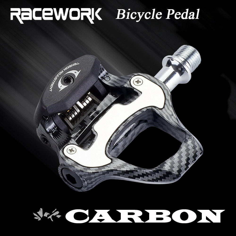 RACEWORK Road Bike Lock Pedal Ultra-Light Carbon Fiber Texture Self-Locking Aluminum Paddle Bearings  Pedal R550 With SPD Lock-WAYBIKER