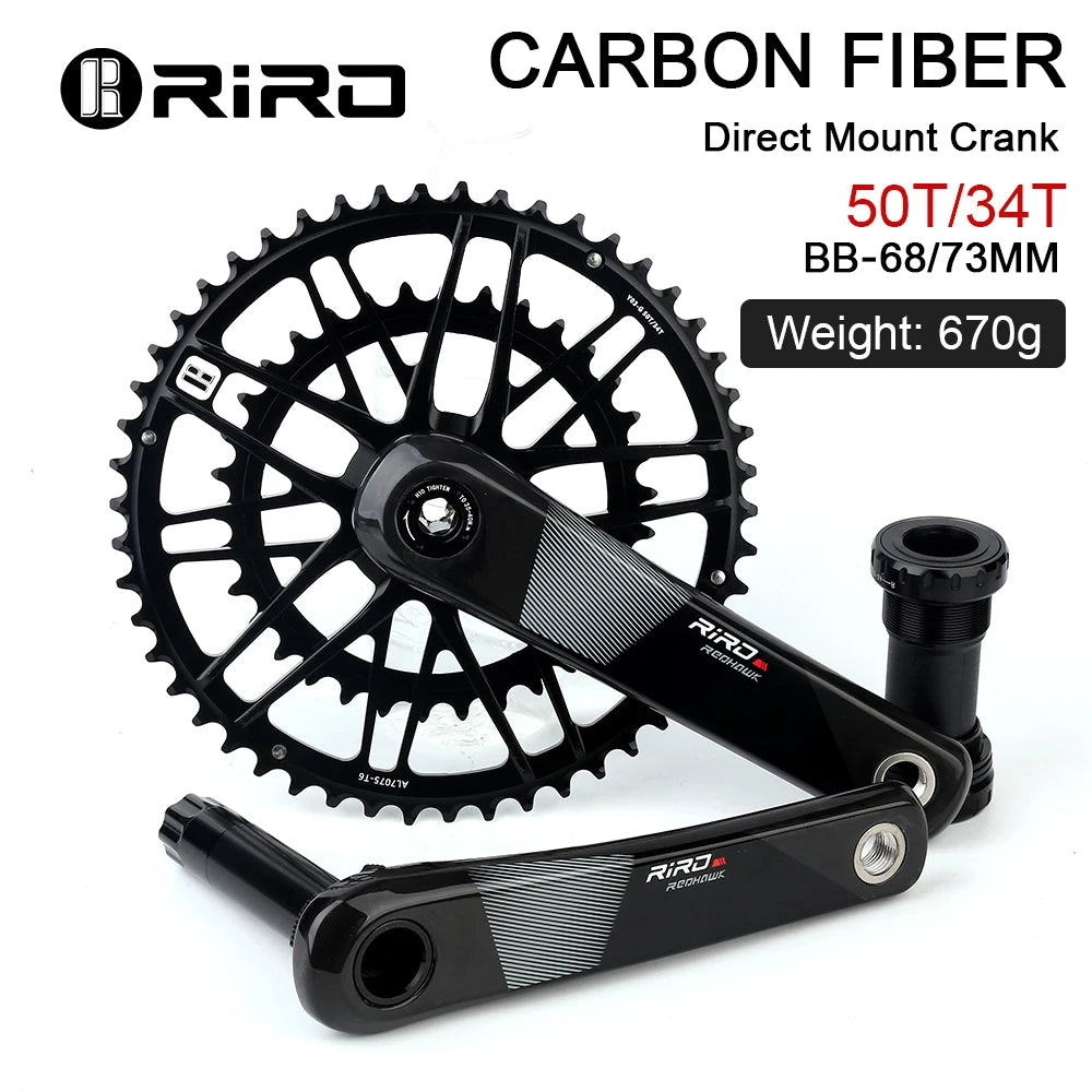RIRO Carbon Fiber Crank Road Bike 11/12 Speed 50-34/53-39T Direct Mount Bicycle Crankset 170mm 46/48/50/52T Chainring Bike Parts