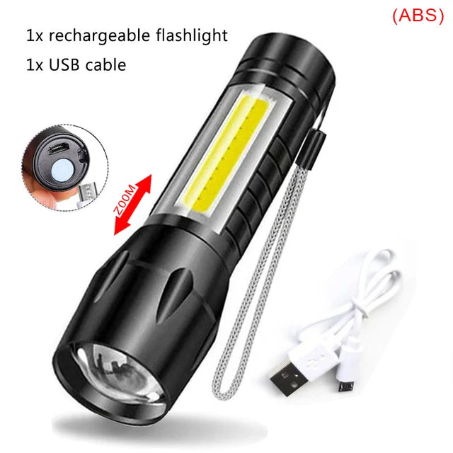Mini Portable Flashlight Q5+COB Strong Light Zoom 3 Modes Torch Built In Battery USB Rechargeable Lamp Outdoor Camping Lantern-WAYBIKER