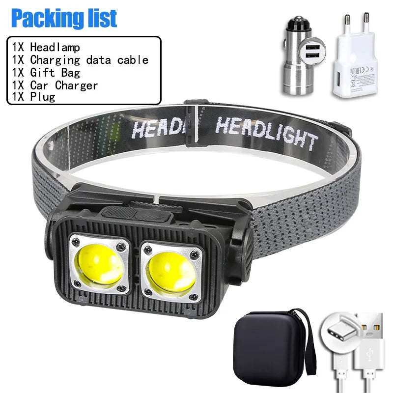 Super Bright Led Headlamp Portable COB Sensor HeadLight With 18650 Battery USB Rechargeable Head Flashlight For Fishing Camping-WAYBIKER