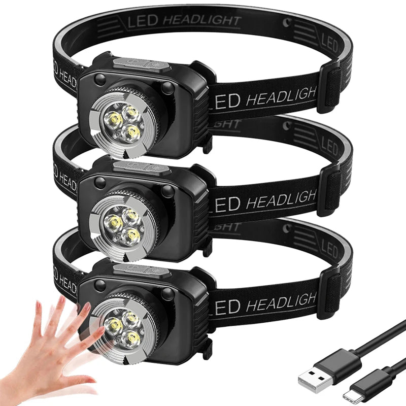 Powerful Mini LED Sensor Headlamp Rechargeable Head Flashlight Built in Battery Headlight Led Head Torch Camping Fishing Lantern-WAYBIKER