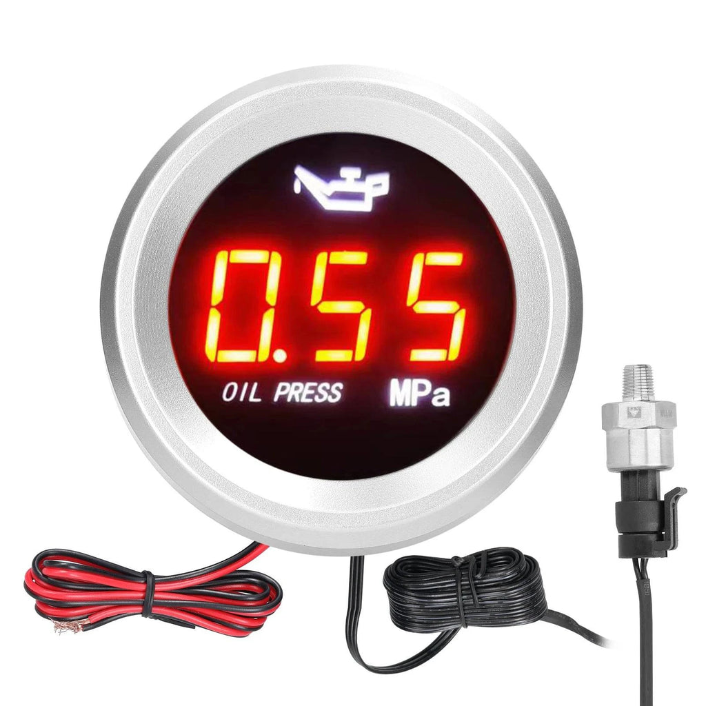 52mm Oil Pressure Gauge Car Digital Meter LED Display 9-35V with 1/8NPT Sensor Alarm Function Interior accessories-WAYBIKER
