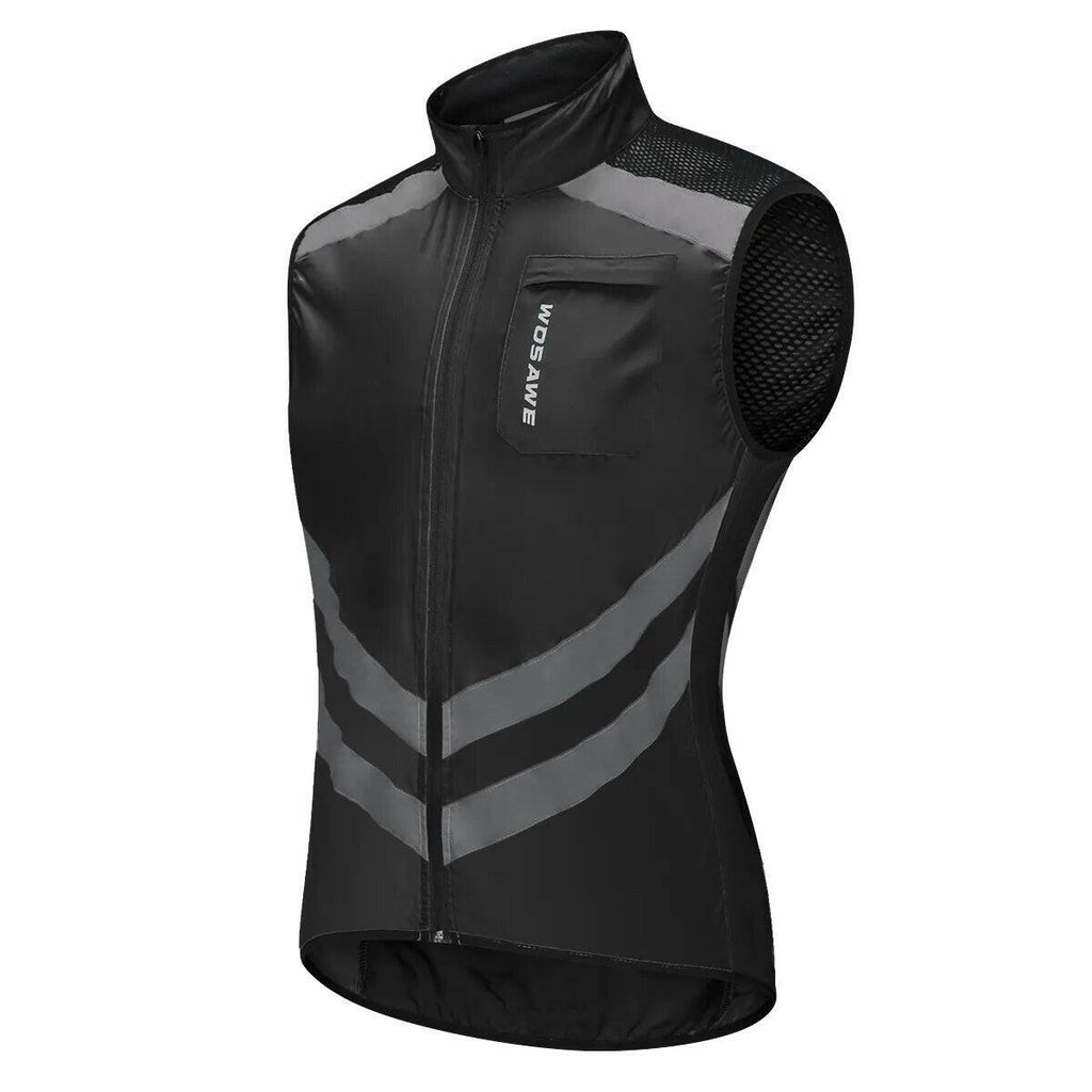 WOSAWE High Visibility Cycling Vest Wind Windbreaker Windproof Coat Breathable Reflective Sleeveless Jacket for Running Hiking-WAYBIKER