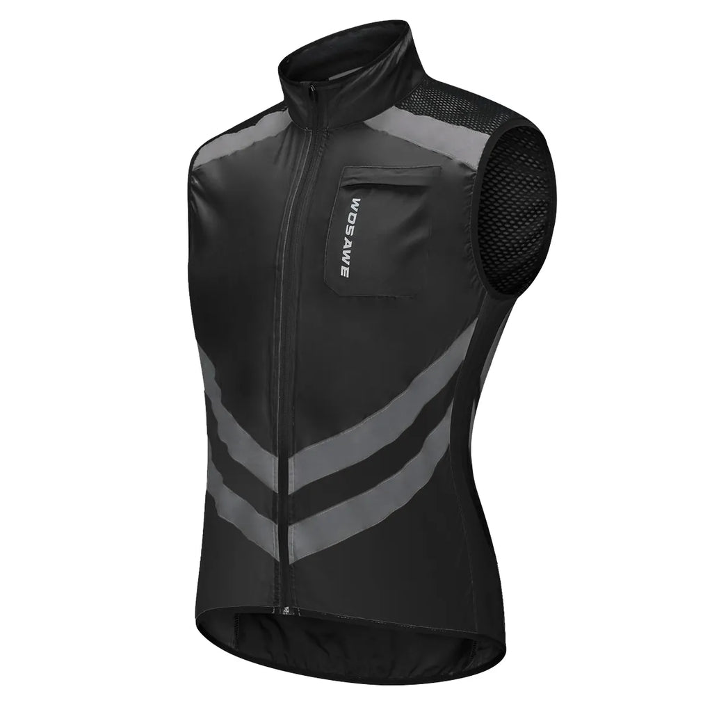 WOSAWE High Visibility Cycling Vest Wind Windbreaker Windproof Coat Breathable Reflective Sleeveless Jacket for Running Hiking-WAYBIKER