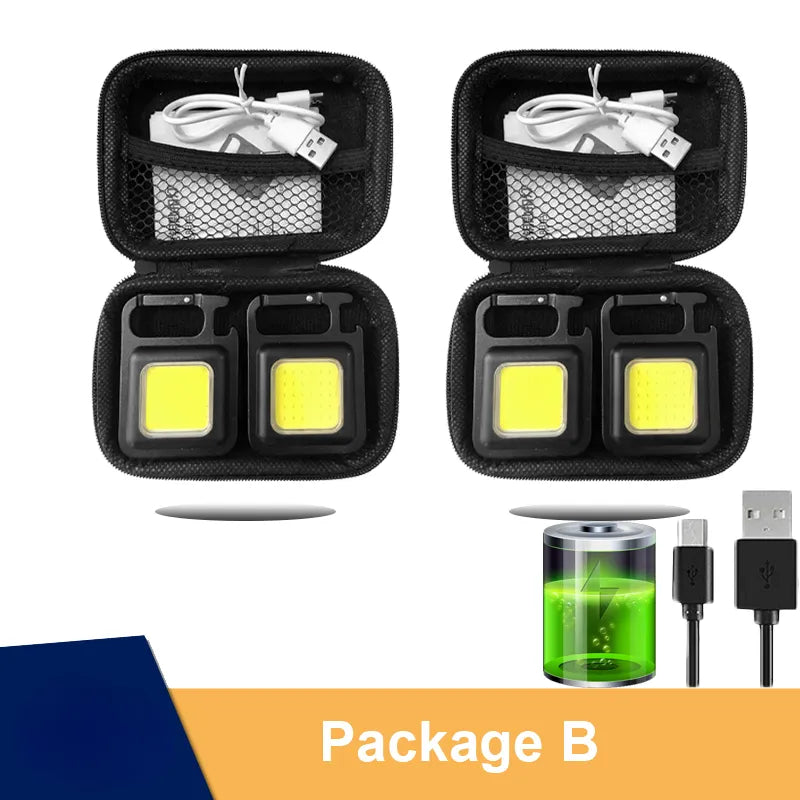 Mini LED Keychain Light Mutifuction Portable USB Rechargeable Pocket Work Light with Corkscrew Outdoor Camping Fishing Climbing-WAYBIKER