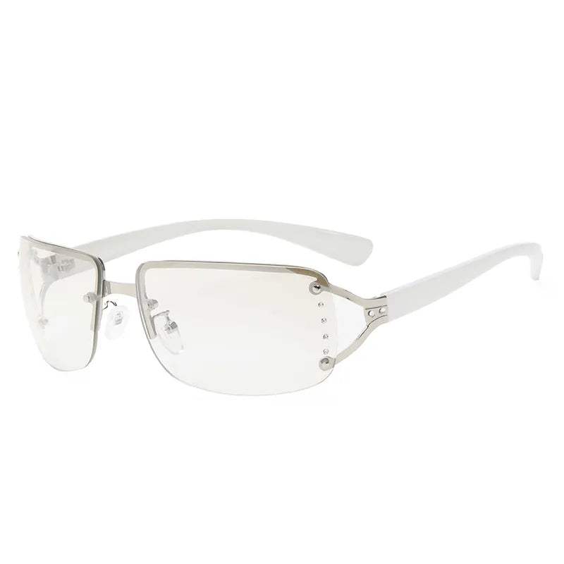 Cycling Y2K Rimless Rectangle Sunglasses Women Diamond Punk Around Sun Glasses Brand Shades Eyewear UV400 Eyeglasses Goggles-WAYBIKER