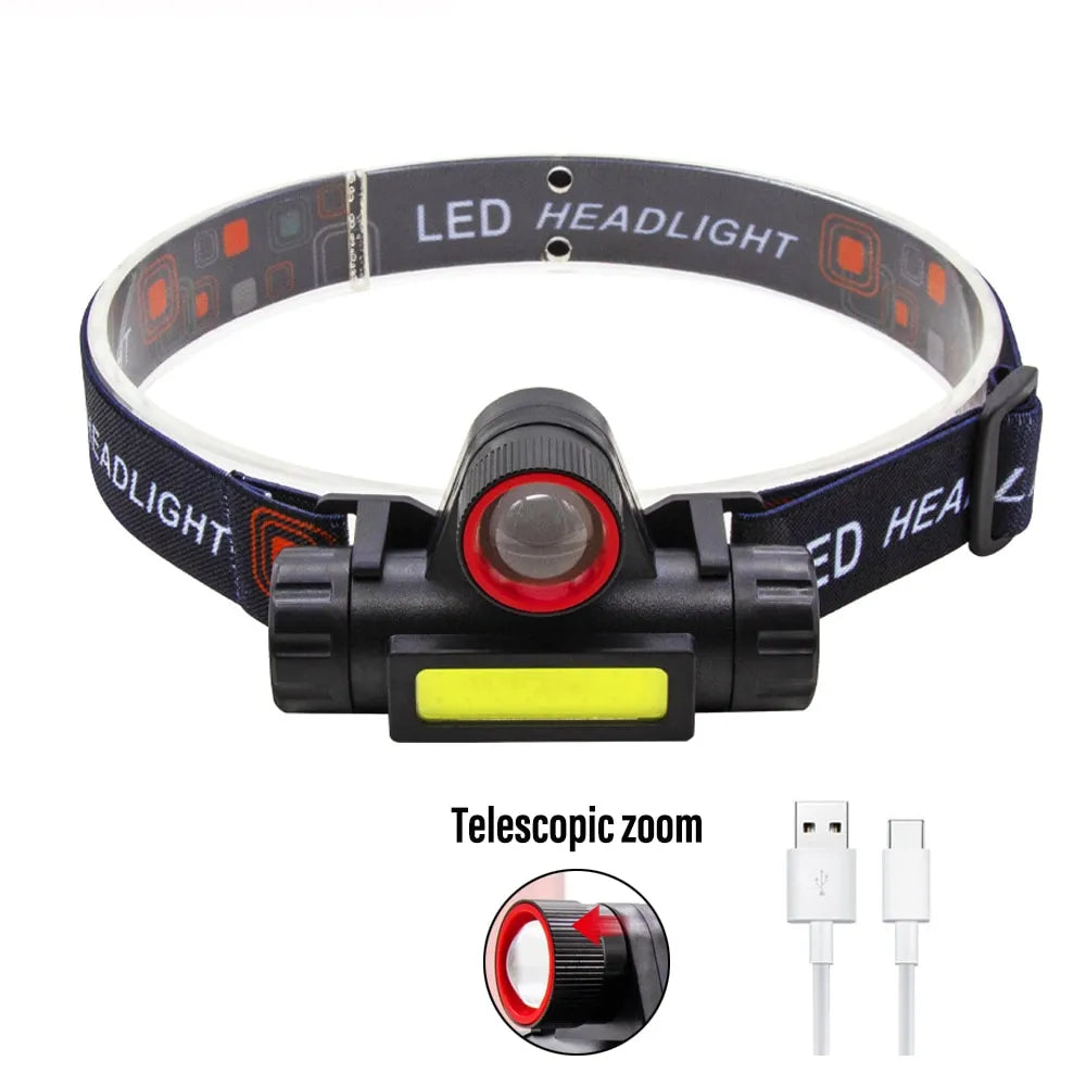 Rechargeable Fishing LED Headlamp Camping Headlight XPE COB Work Light 2 Lighting Modes With Tail Magnet Detachable-WAYBIKER