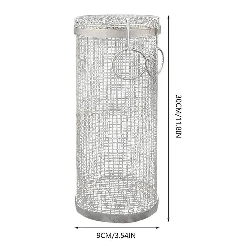 BBQ Basket Stainless Steel Rolling Grilling Basket Wire Mesh Cylinder Grill Basket Portable Round Outdoor Camping Barbecue Rack-WAYBIKER