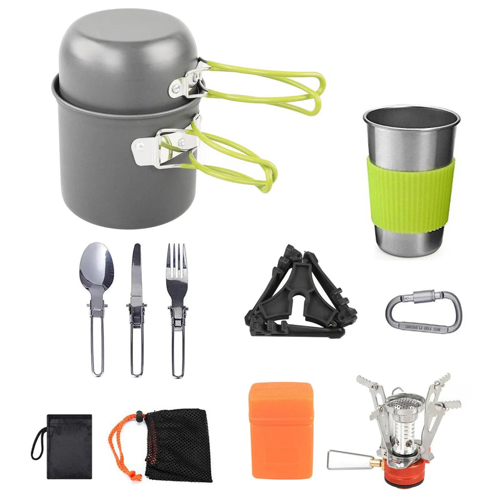 Camping Cookware Mess Kit 1-2 Person Portable Pot and Frying Pan Cup Fork Spoon Set for Camping Hiking Picnic-WAYBIKER