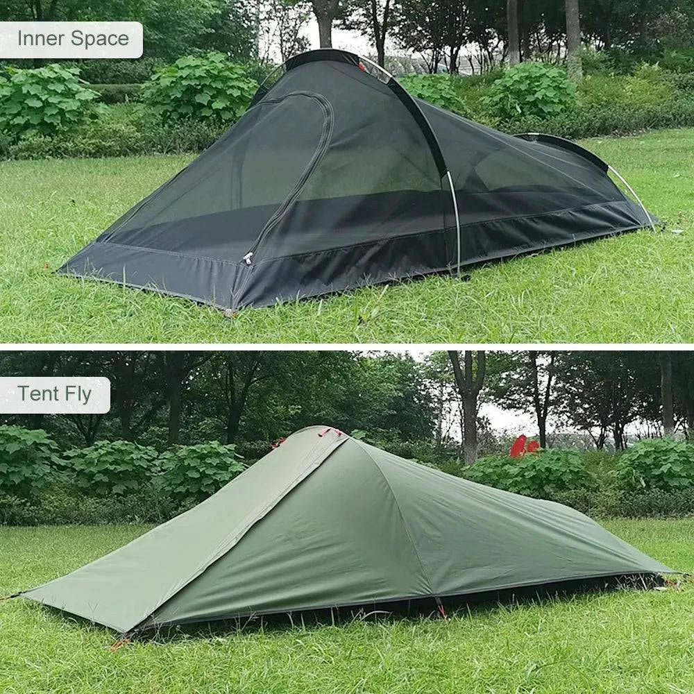 Ultralight Outdoor Single Person Camping Tent Water Resistant Tent Aviation Aluminum Support Portable Sleeping Bag Tent-WAYBIKER