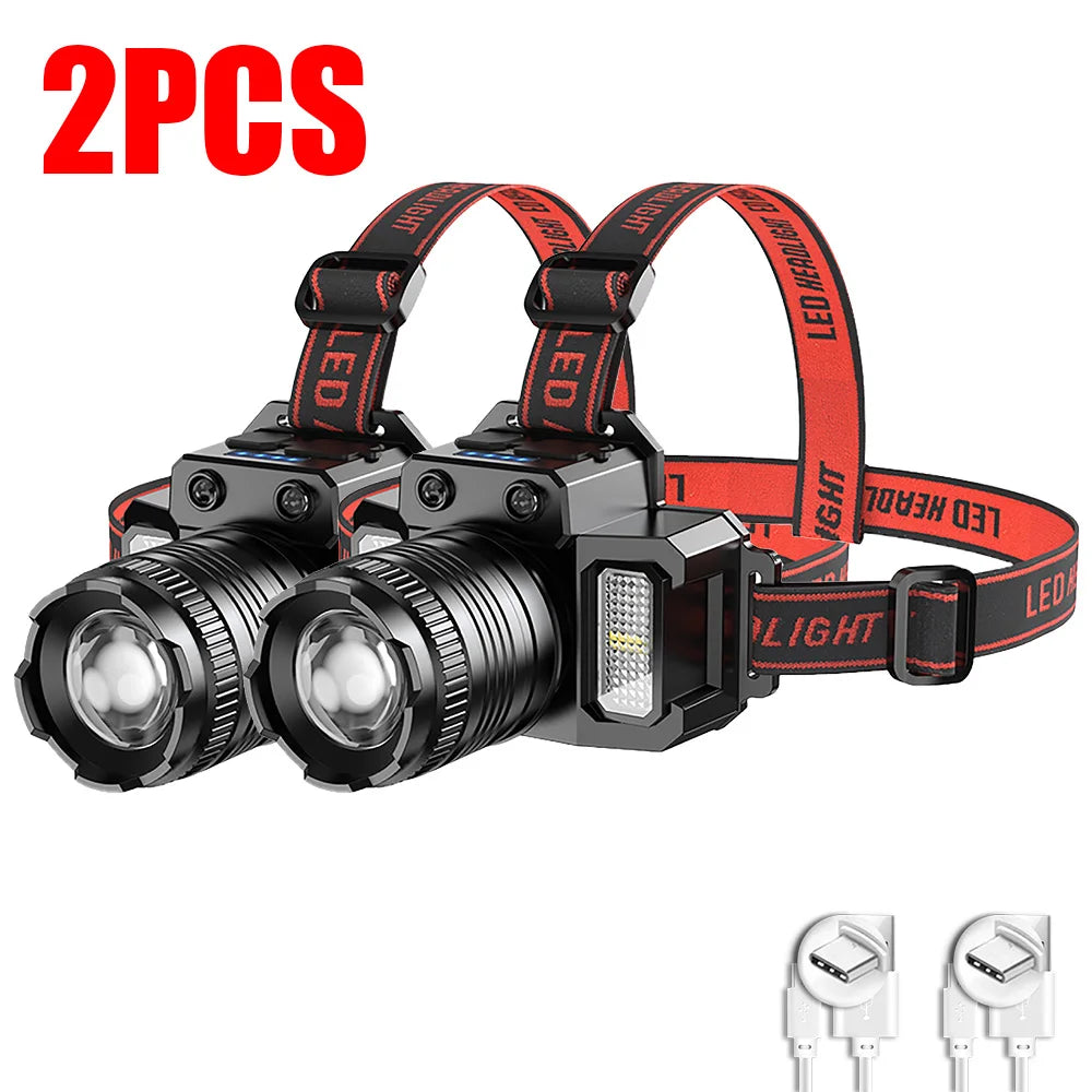 Super Bright T51 LED Sensor Headlamp USB C Rechargeable Headlight Led Head Torch With built-in battery Camping Fishing Lantern-WAYBIKER