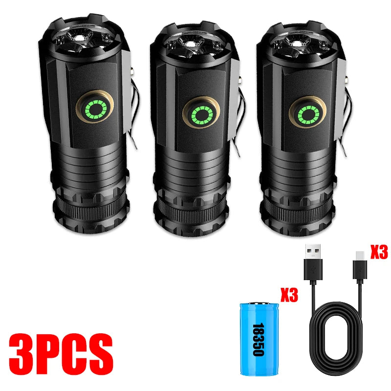 P35 2000LM Powerful LED Flashlight Mini EDC High Power Tactical Torch 5 Modes USB Rechargeable Camping Lantern Use 18350 Battery-WAYBIKER