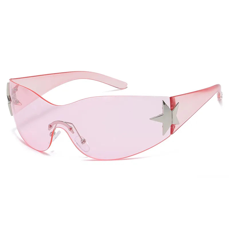 Cycling Y2K Rimless Punk One Piece Sunglasses Women Goggle Luxury Brand Shades Sun Glasses Female Five Star Wrap Around Eyewear-WAYBIKER