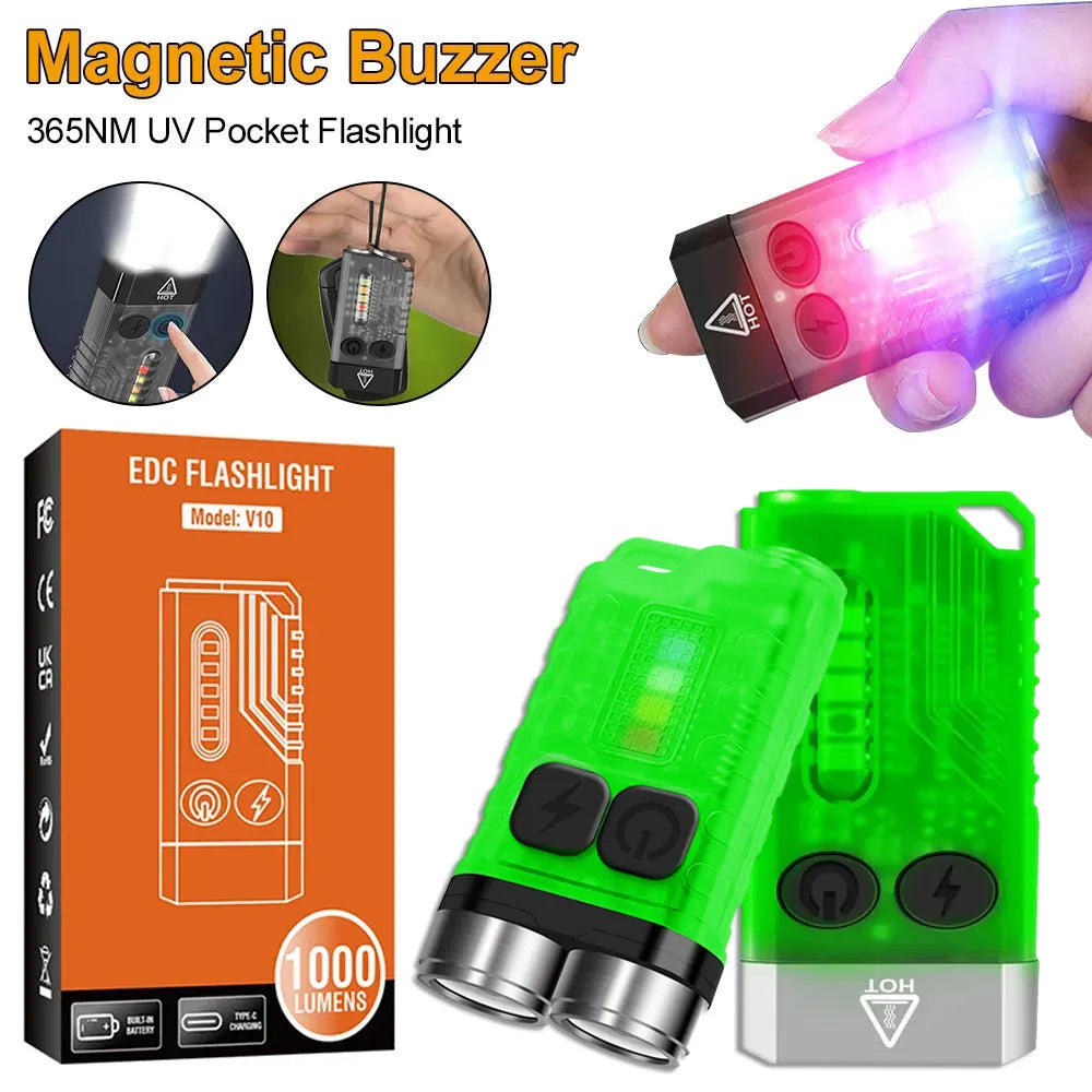 V3/V10 EDC Flashlight Keychain Light Type-C Rechargeable Portable Super Bright Mini Torch with Magnet UV Camping Pocket Lantern-WAYBIKER