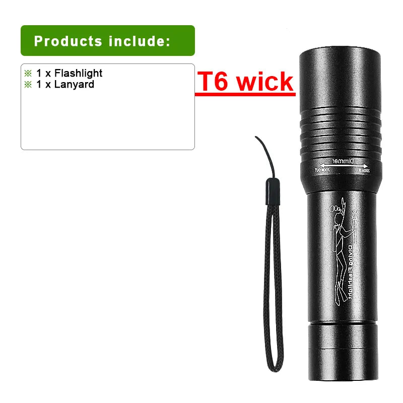 Diving 100M Underwater Lantern Led Rechargeable Portable Zoom Professional Underwater Lantern IP68 Waterproof Diving Flashlight-WAYBIKER