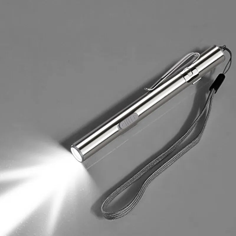 Mini Portable Medical Handy LED Pen Light Flashlight USB Rechargeable Dentist Nurse Torch with Stainless Steel Clip-WAYBIKER
