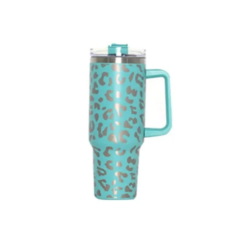 Big Capacity 40oz Ice Cold Cup Leopard Sublimation Rainbow Insulation Tumbler Car Coffee Mug with Lid Straw-WAYBIKER