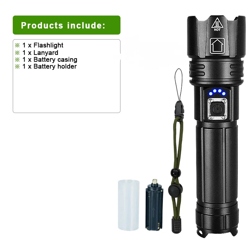 Light 1500m High Power Led Flashlights  Rechargeable Flashlight With Usb Charging Ultra Powerful Torch Work Tactical Light-WAYBIKER